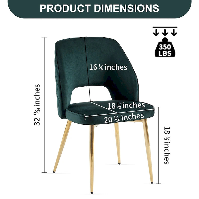 Chaises de salle à manger en velours avec pieds en métal et dossier évidé, lot de 4 chaises de salle à manger rembourrées