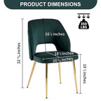 Chaises de salle à manger en velours avec pieds en métal et dossier évidé, lot de 4 chaises de salle à manger rembourrées