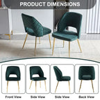 Chaises de salle à manger en velours avec pieds en métal et dossier évidé, lot de 4 chaises de salle à manger rembourrées