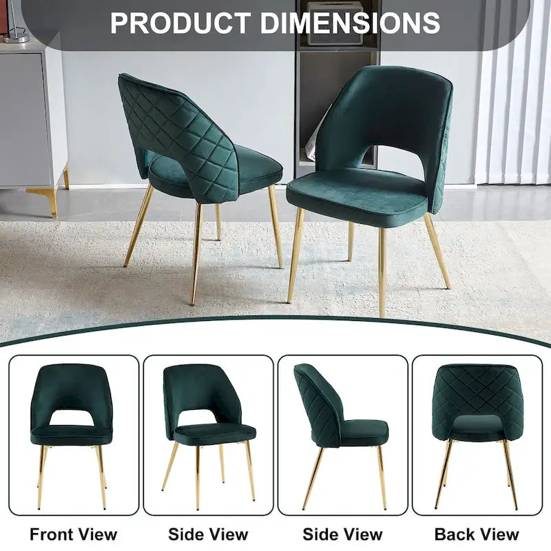 Chaises de salle à manger en velours avec pieds en métal et dossier évidé, lot de 4 chaises de salle à manger rembourrées