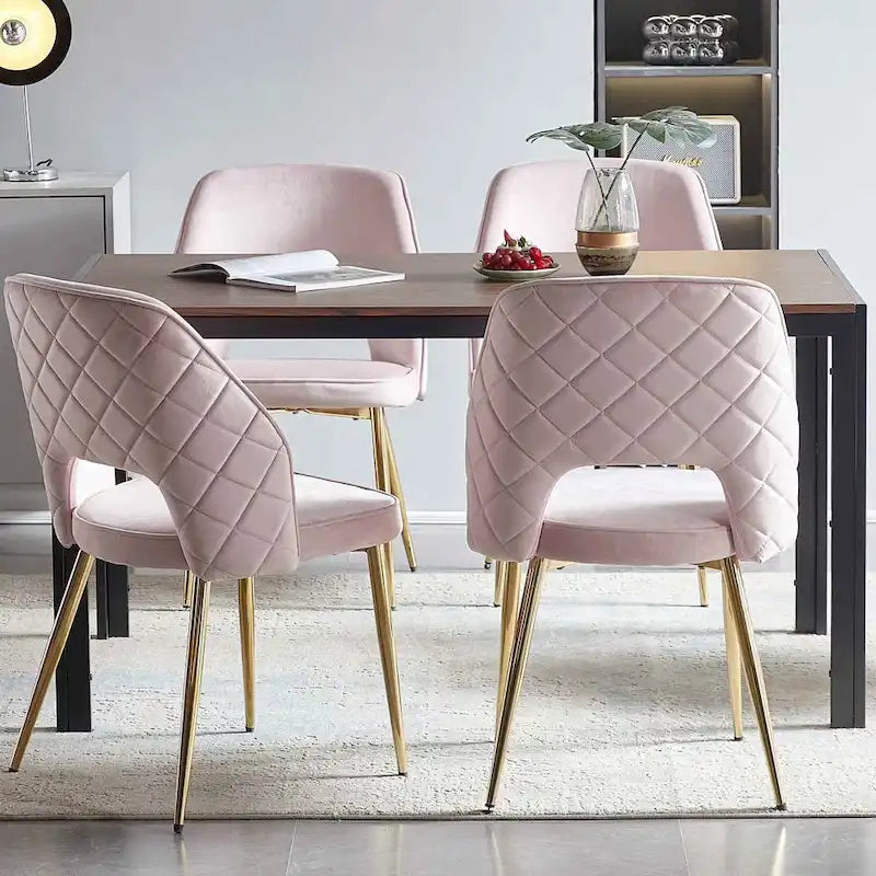 Chaises de salle à manger en velours avec pieds en métal et dossier évidé, lot de 4 chaises de salle à manger rembourrées