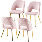 Chaises de salle à manger en velours avec pieds en métal et dossier évidé, lot de 4 chaises de salle à manger rembourrées