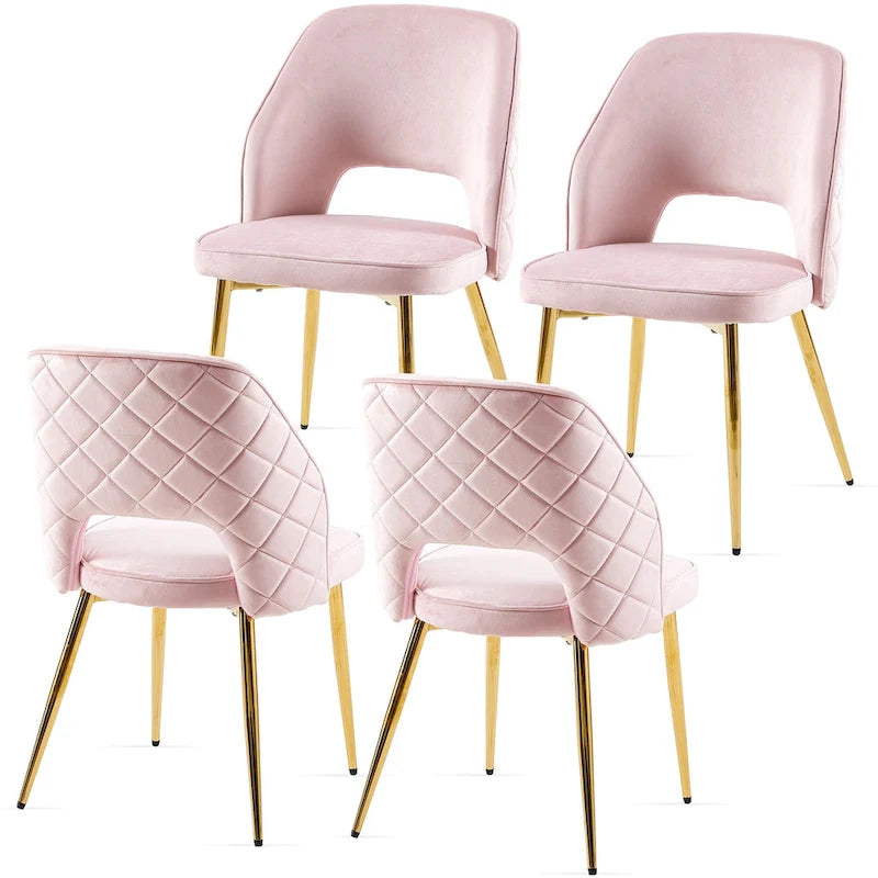 Chaises de salle à manger en velours avec pieds en métal et dossier évidé, lot de 4 chaises de salle à manger rembourrées
