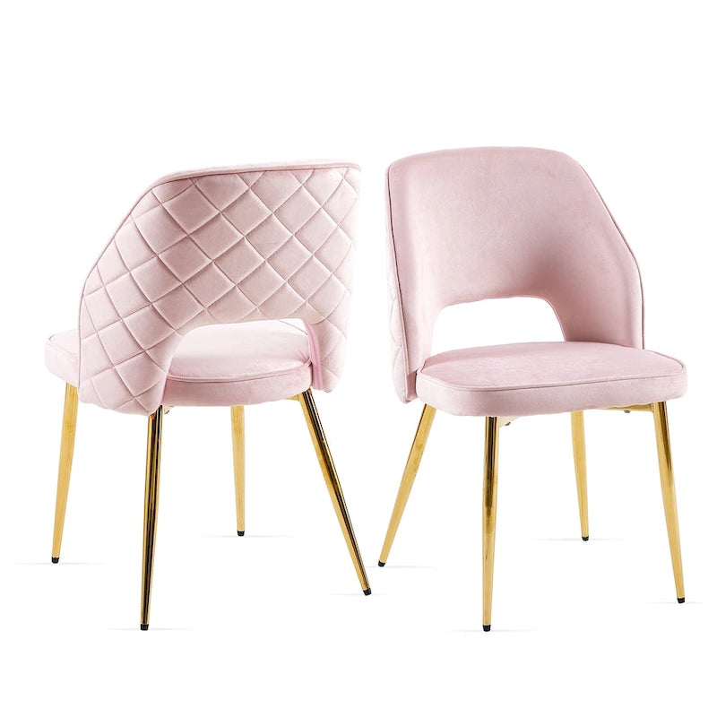 Chaises de salle à manger en velours avec pieds en métal et dossier évidé, lot de 4 chaises de salle à manger rembourrées
