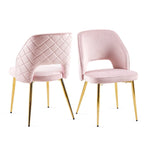 Chaises de salle à manger en velours avec pieds en métal et dossier évidé, lot de 4 chaises de salle à manger rembourrées