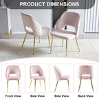 Chaises de salle à manger en velours avec pieds en métal et dossier évidé, lot de 4 chaises de salle à manger rembourrées