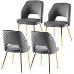 Chaises de salle à manger en velours avec pieds en métal et dossier évidé, lot de 4 chaises de salle à manger rembourrées