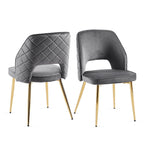 Chaises de salle à manger en velours avec pieds en métal et dossier évidé, lot de 4 chaises de salle à manger rembourrées