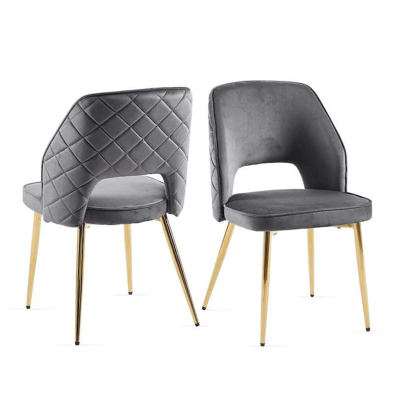 Chaises de salle à manger en velours avec pieds en métal et dossier évidé, lot de 4 chaises de salle à manger rembourrées