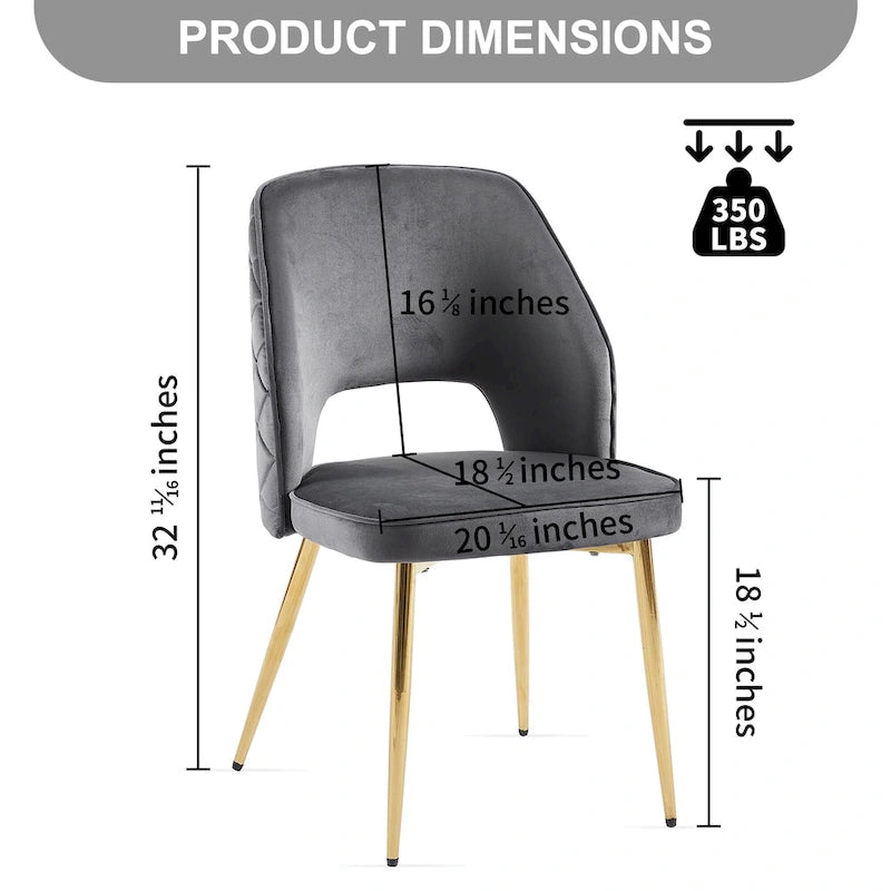 Chaises de salle à manger en velours avec pieds en métal et dossier évidé, lot de 4 chaises de salle à manger rembourrées