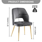Chaises de salle à manger en velours avec pieds en métal et dossier évidé, lot de 4 chaises de salle à manger rembourrées