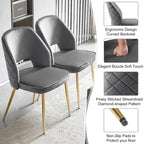 Chaises de salle à manger en velours avec pieds en métal et dossier évidé, lot de 4 chaises de salle à manger rembourrées