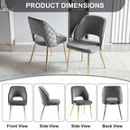 Chaises de salle à manger en velours avec pieds en métal et dossier évidé, lot de 4 chaises de salle à manger rembourrées