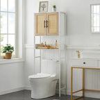 Meuble de Rangement Sur Pied WC avec Porte en Rotin