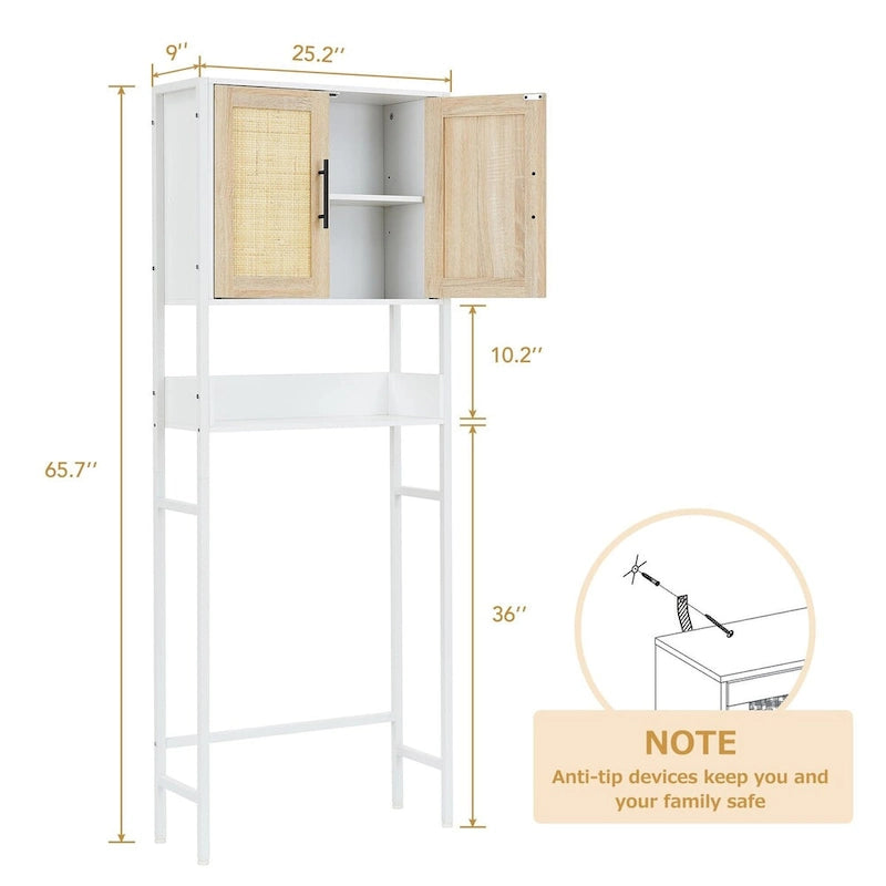 Meuble de Rangement Sur Pied WC avec Porte en Rotin