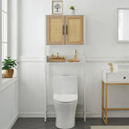 Meuble de Rangement Sur Pied WC avec Porte en Rotin