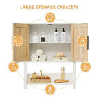 Meuble de Rangement Sur Pied WC avec Porte en Rotin