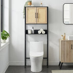 Meuble de Rangement Sur Pied WC avec Porte en Rotin