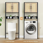 Meuble de Rangement Sur Pied WC avec Porte en Rotin